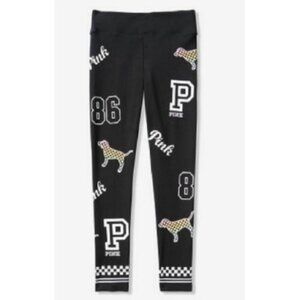 NEW PINK Victoria's Secret Rainbow Checkered Dogs Leggings, M, HARD TO FIND